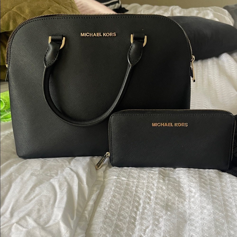 Michael Kors Black Satchel and Wallet Set